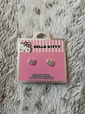 Hello Kitty Sterling Silver Earrings with Pink Bow Accent